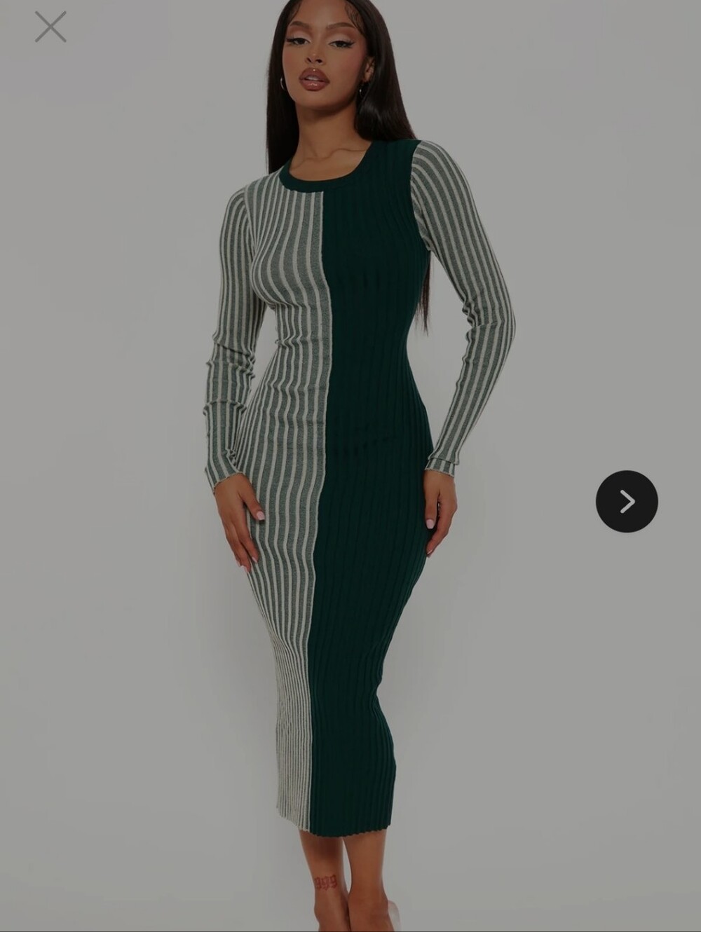 Colorblock Ribbed Knit Midi Dress - Green/Gray